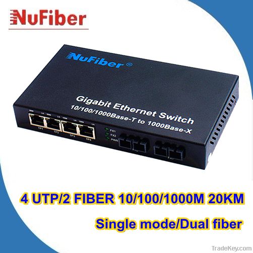 4 RJ45+2 SFP/LC Connector Gigabit Ethernet Media Converter