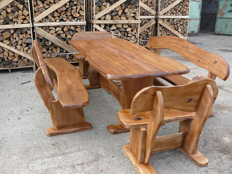 Rustic oak table and benches