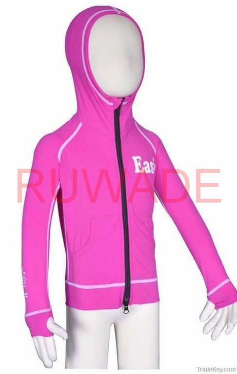 UV50+ children long sleeve rash guard hoodies with front zipper