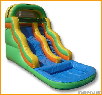 Inflatable water slide for land use