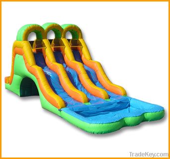 Inflatable water slide for land use