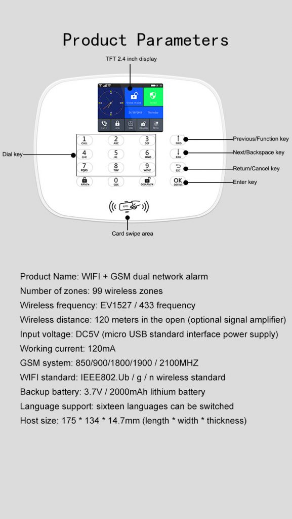 New Design Wifi+gsm Home Security Alarm System Tft2.4inch Screen Anti Theft