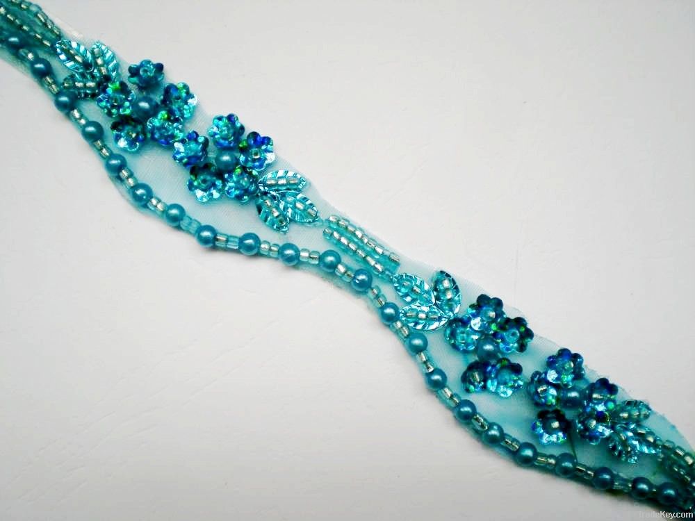 Blue Sequins Beaded Trim Width 2.2cm (BTEMG113)