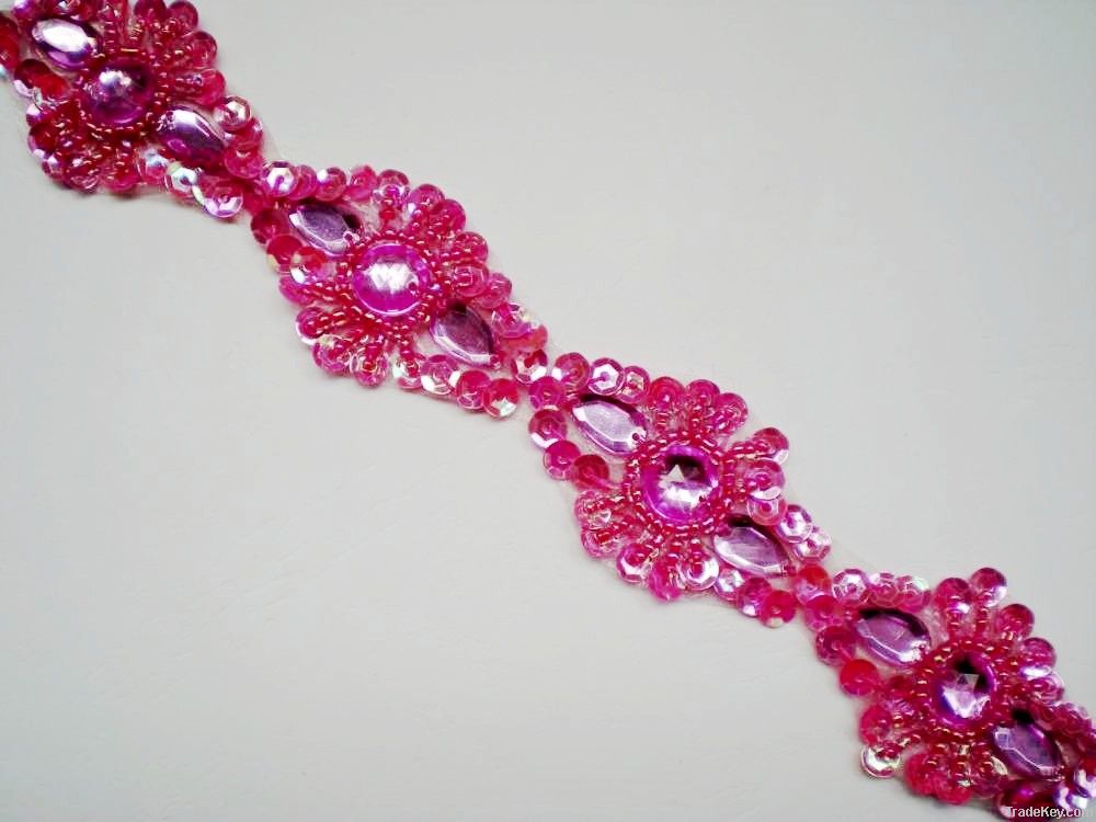 Pink Sequins Beaded Trim Width 3cm (BTEMG105)