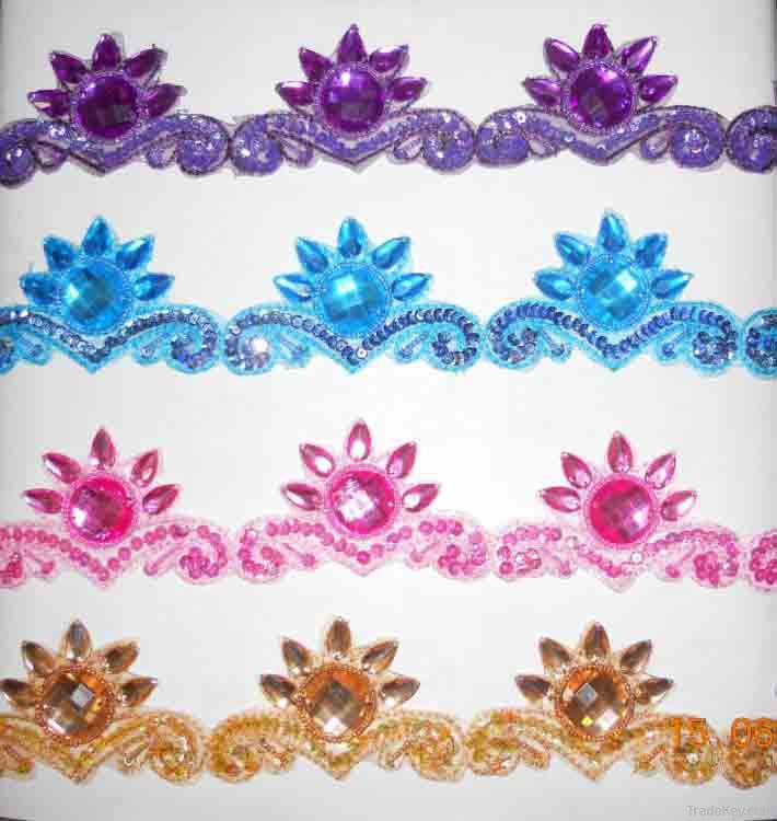 Colorful Stones Sequin Beaded Trimming 5.7cm Width (TM009)