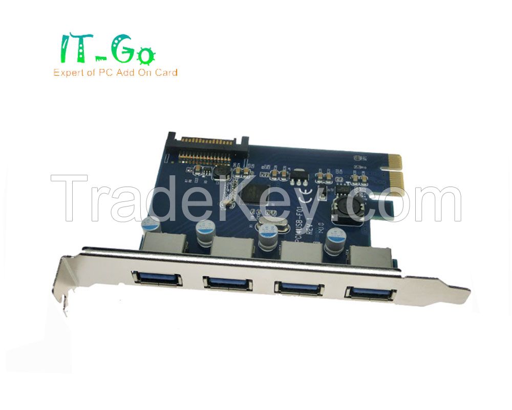 IT-GO 4 Ports USB 3.0 PCI-E Card PCI Express USB 3.0 Controller USB3.0 To PCIE Extension Hub Adapter with Low Profile Bracket