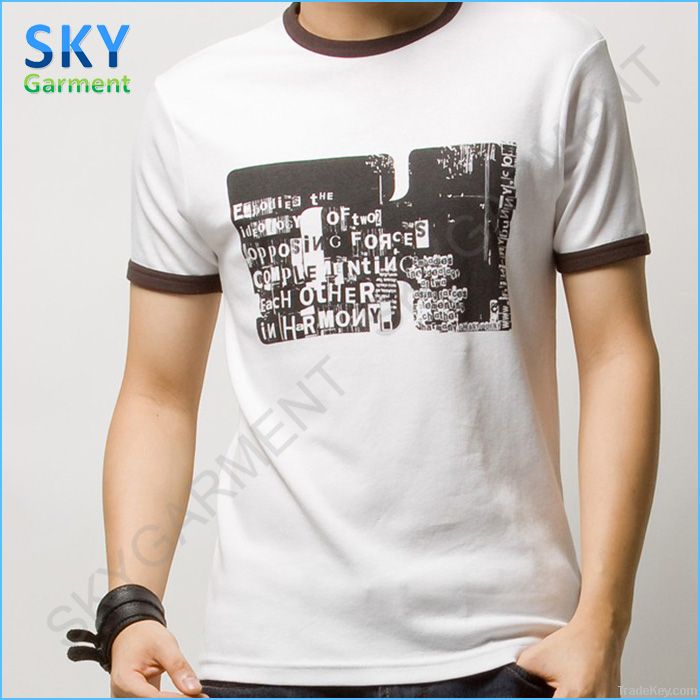 Contrast Color Round Neck Short Sleeve Mens T shirt