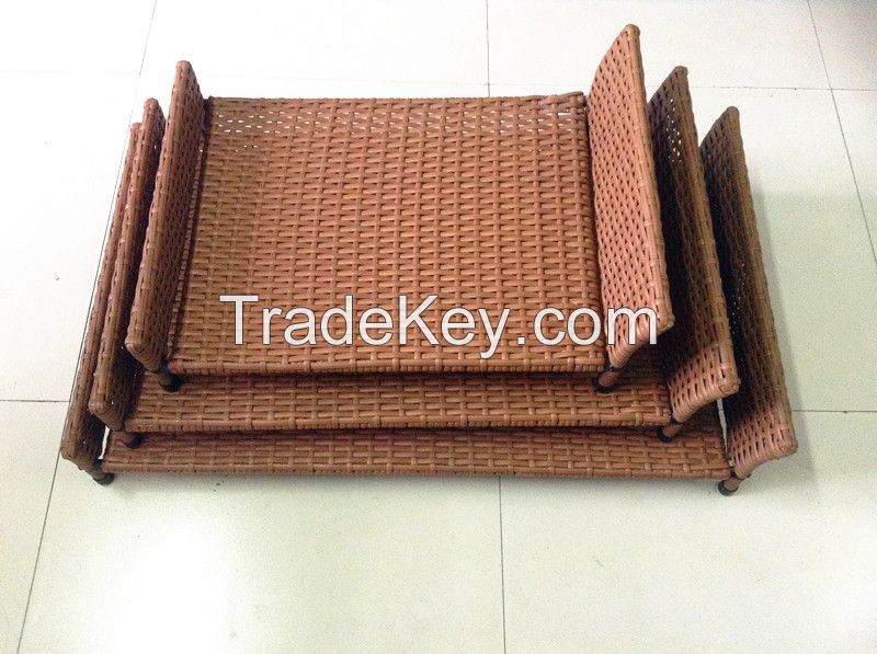 rattan pet bed with plush cushion set, 100%export quality, custom order welcome