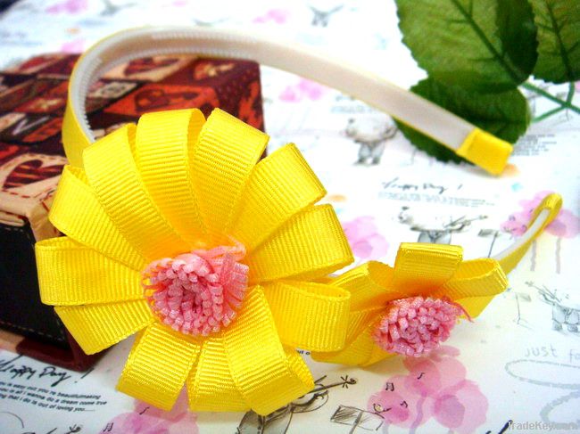 Sunflower grosgrain ribbon bows headband