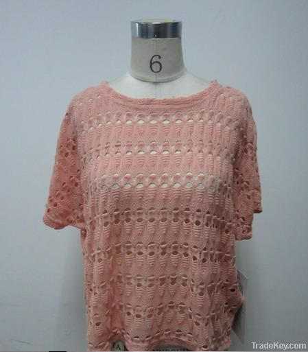 Ladies knitting T-shirt with short sleeve and soft  hand feel