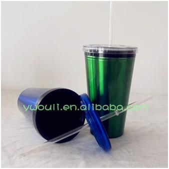 Colorful travel mug with straw