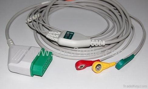 Nihon Kohden one piece cable with 3-lead snap IEC leadwires