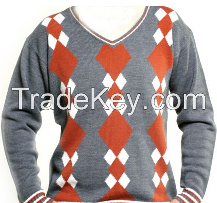 Argyle Intarsia 90%wool 10Êshmere v neck women knitted pullover Sweater for women