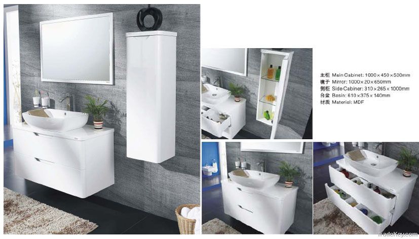 Bathroom cabinet with a refridgerator-sized side cabinet