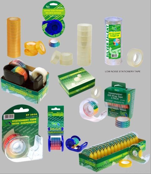 Adhesive packing tape with dispenser