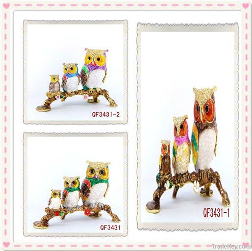 owl shaped metal jewelry box, animal shaped metal trinket box()QF3421)