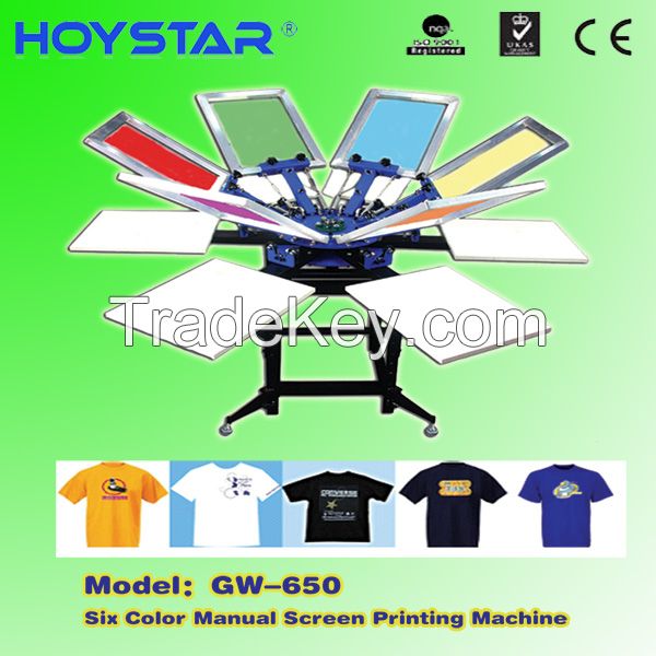 Six Color Manual Screen Printing Machine for T-shirts