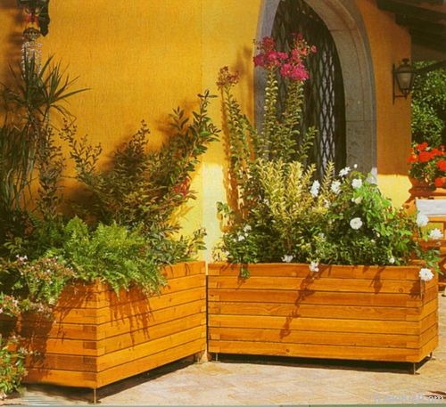 Large outdoor wooden flower pot