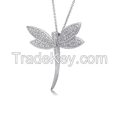 Hot sale silver butterfly pendant necklace with CZ