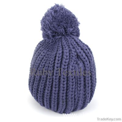 children's cable beanie hat with pom pom