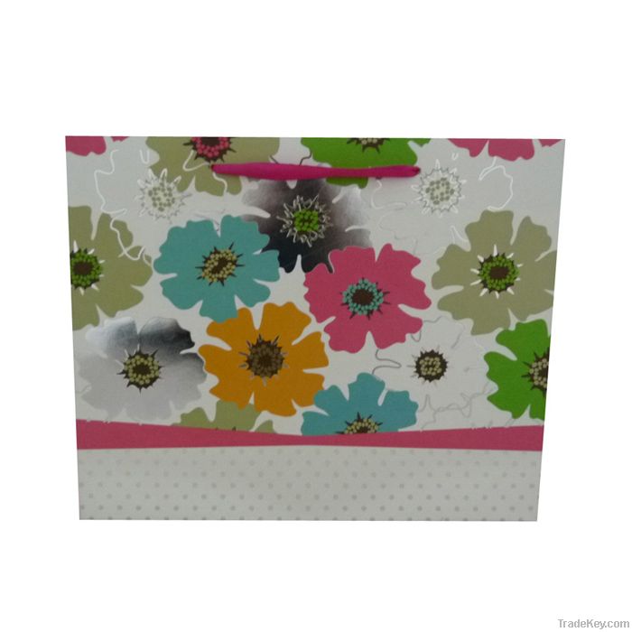 Silver stamping flowery paper shopping bag