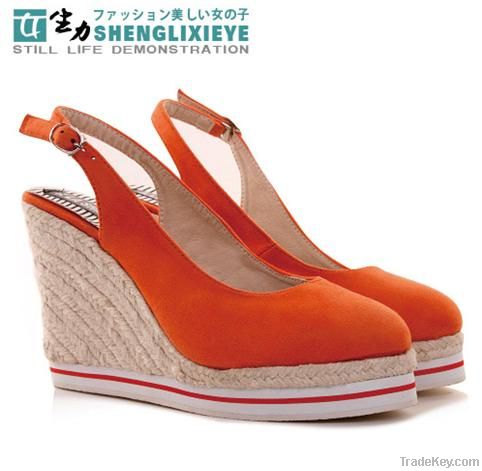 2012 new straw woven wedge heel surrounded shallow mouth sandals