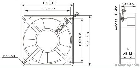 135*135*38mm Ball Bearing Metal axial AC Fan