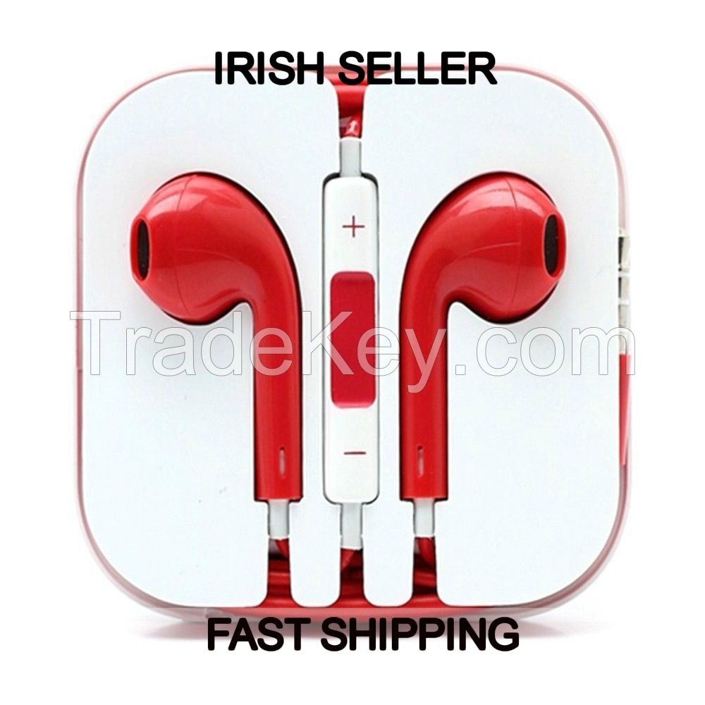 Red Apple Style Earbud Earphones With Mic, Volume Control And Push To Talk
