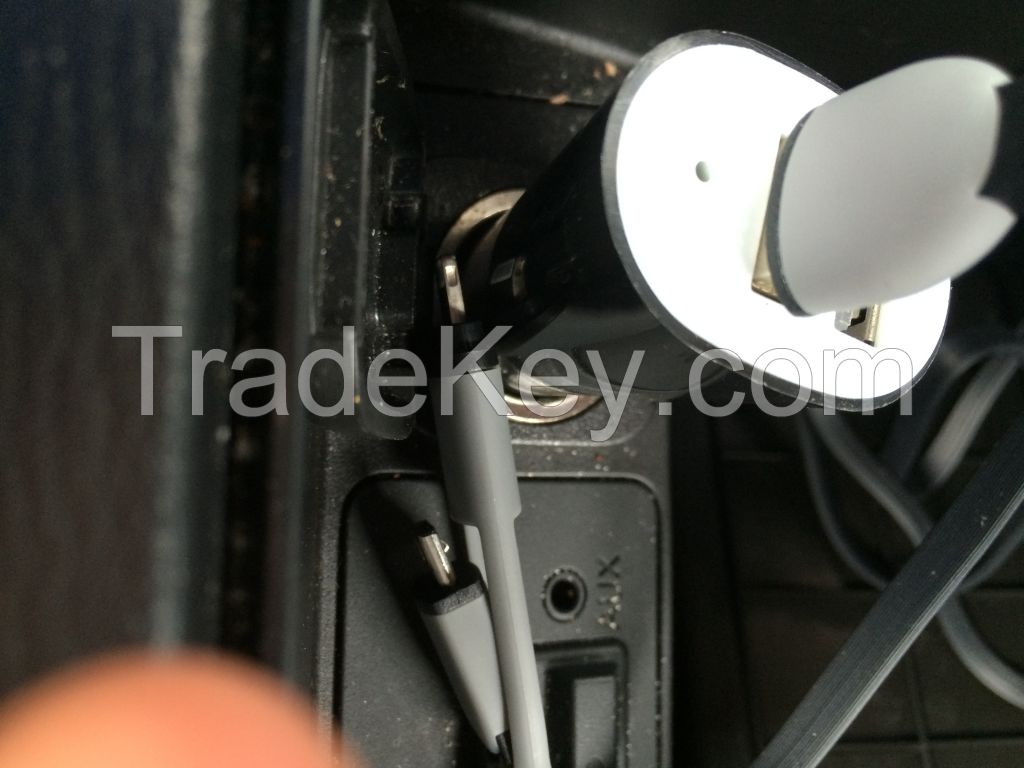 Twin Dual 2 Port USB Car Charger With Data Cable