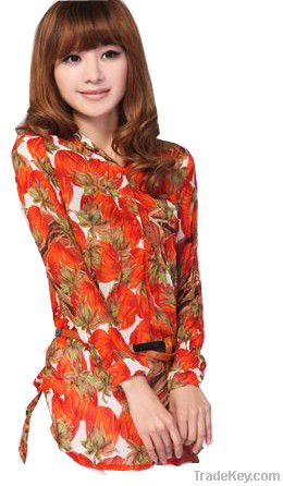 2012 new boutique lapel women chiffon shirt long-sleeved wild Korean F