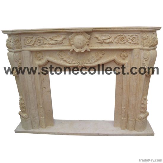 Hand Carved Beige Marble Fireplace