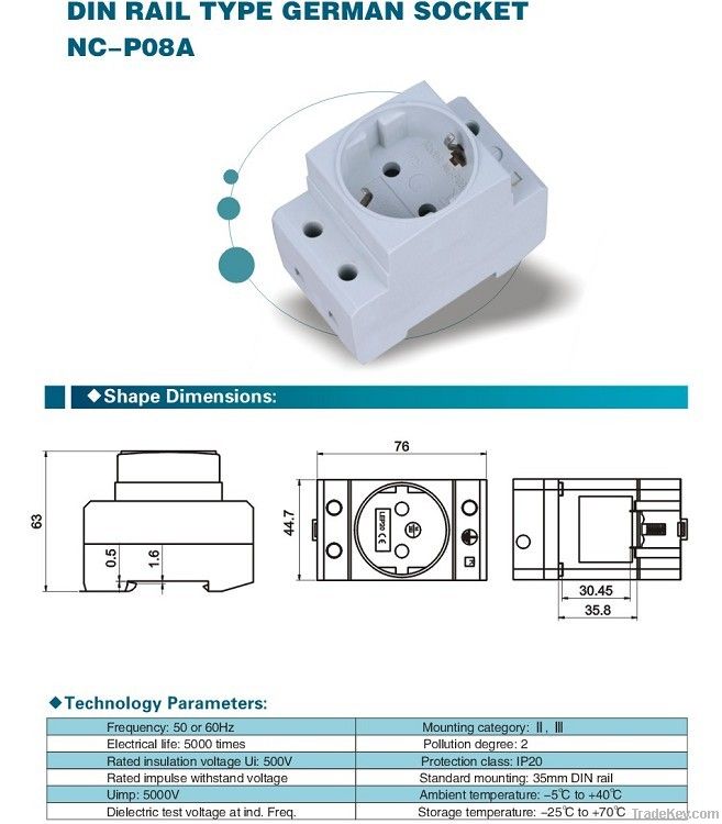 Din Rail German Type Socket