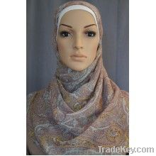 Crinkled Light Blue and Mocha Paisley Hijab