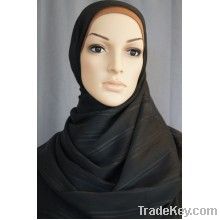 Black Textured Linear Hijab