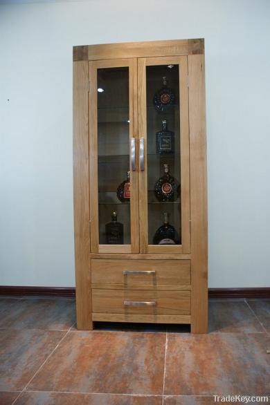 solid oak showcase cabinet with drawer