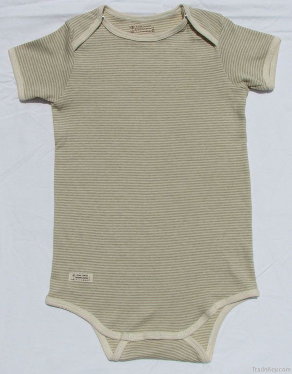 Baby short sleeve baby romper, green and brown