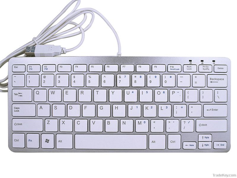 Super Slim USB 2.0 Mini Keyboard 78 Keys White