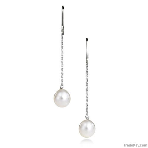 silver pearl pendant earring E179