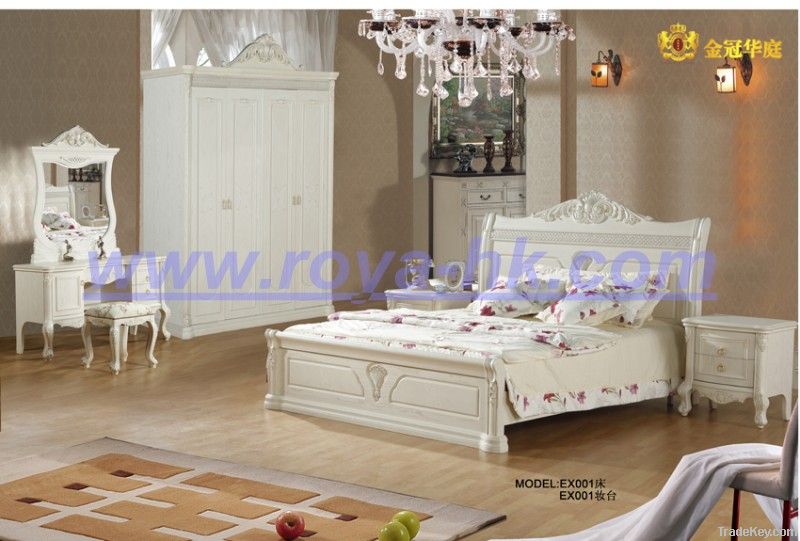 EX01 Antique European style Ivory white antique bedroom furniture