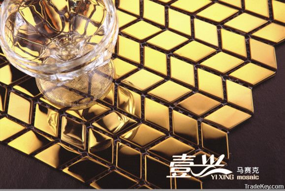 Golden yellow stainless steel mosaic tiles , metal wall floor mosaic