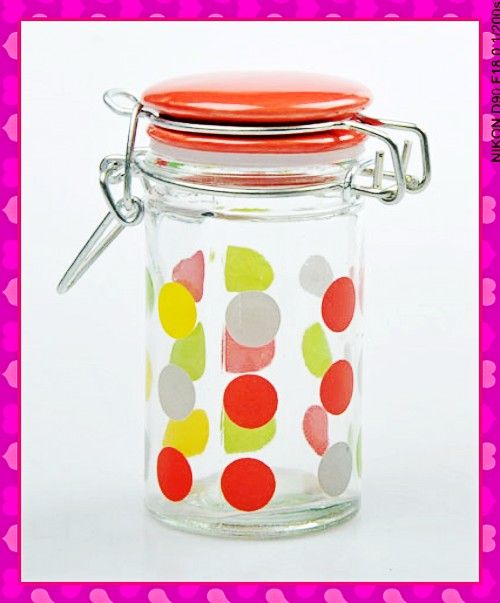 cylinder glass spice jar with glass lid and metal clip holder
