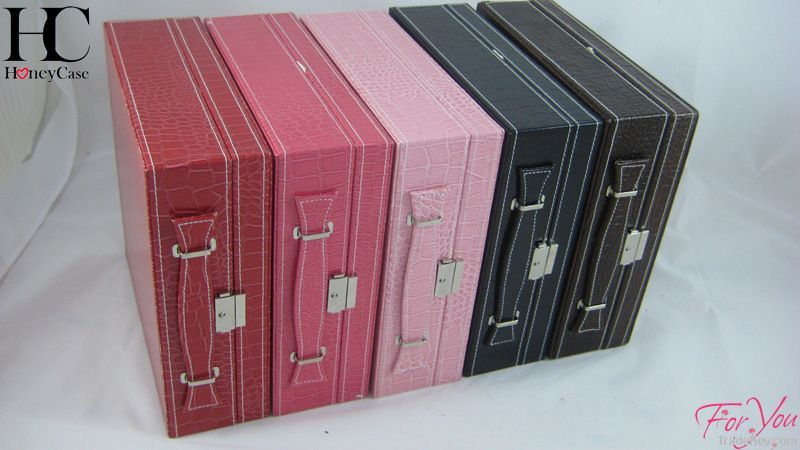 Portable Crocodile Leather Jewelry Storage Box with Handle&Mirror