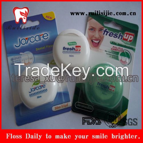 50meter FDA certificated Waxed Mint Flavor Essential Dental Floss