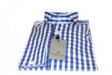 sky blue / white checked shirt