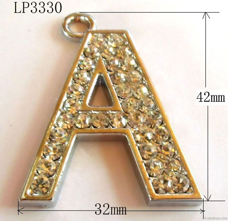 Rhinestone Alloy Initial Letter Charms Pendant