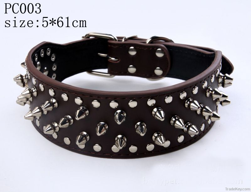 Rivet Studded Genuine Leather Dog Necklace