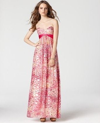 Full- length strapless sequined silk chiffon fashon prom evening dress