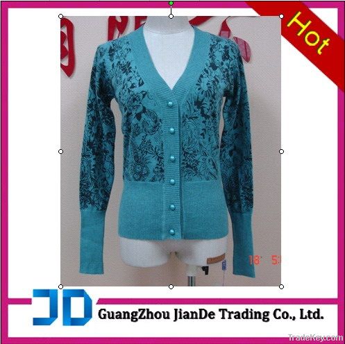 2012 Ladies' long sleeves knitted cardigan sweater with printing