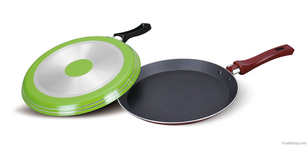 Aluminum non-stick frying pan with resisting paint outside