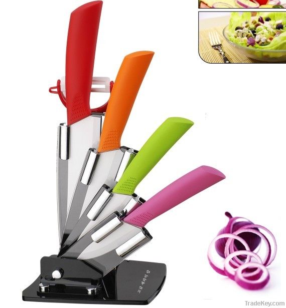 5 PCS colorful ceramic knife set with acrylic stnad